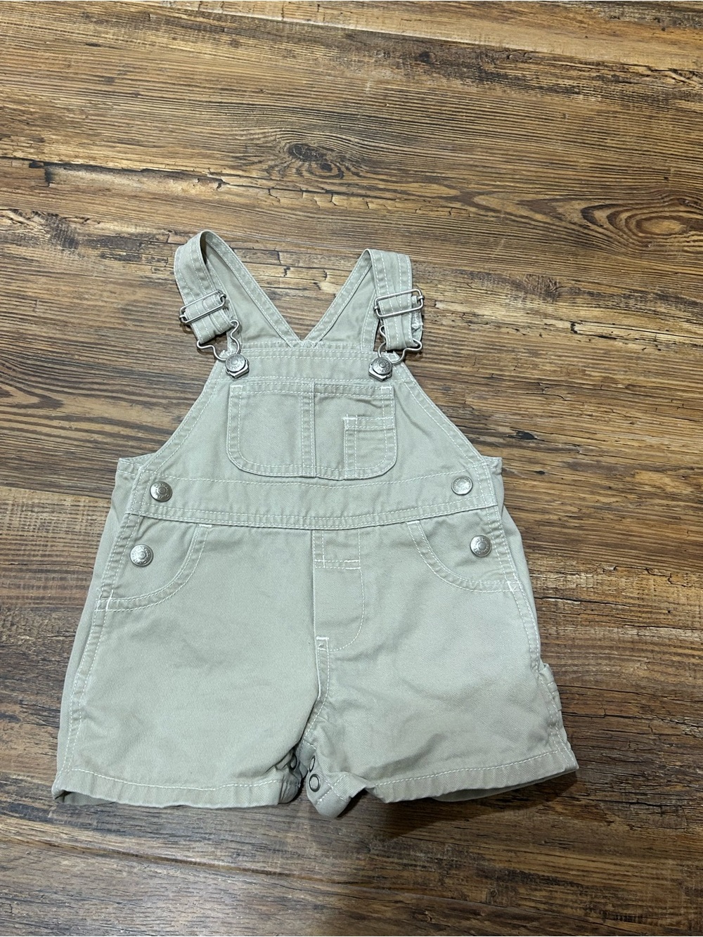Vintage Baby Gap Classic Khaki Denim Overall Shortalls Beige